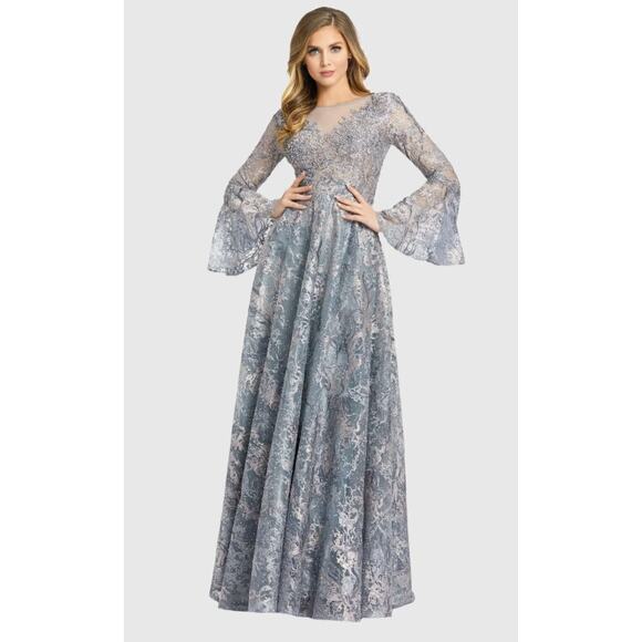 Mac Duggal Embellished Illusion Bell Sleeve A Line Gown Size 16 NWT #20258 - Picture 1 of 13